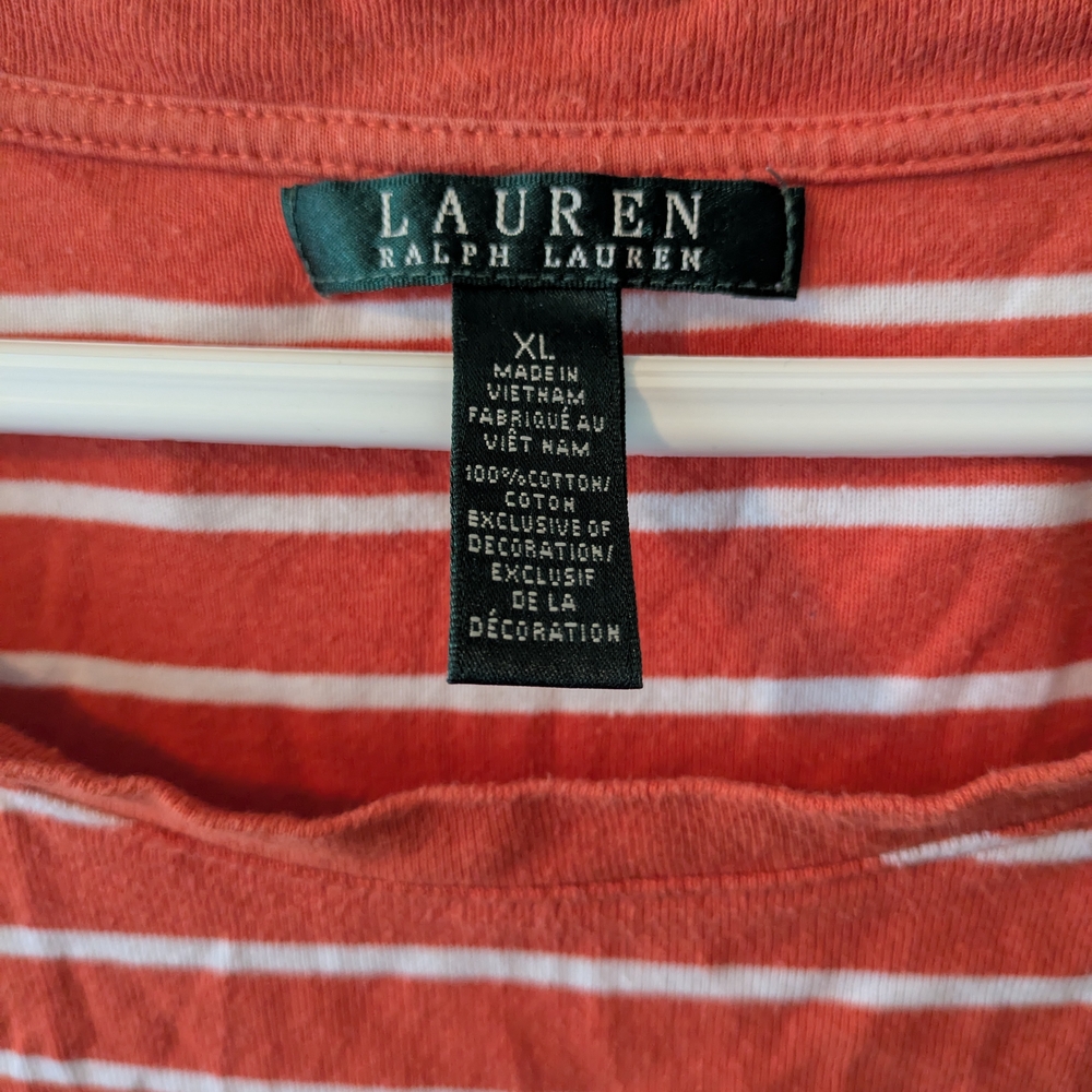 Ralph Lauren Orange and White Ribbed Long Sleeve T-shirt - Picture 3 of 7
